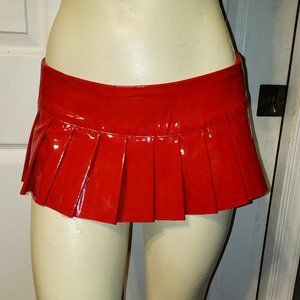 Red PVC Pleated Schoolgirl Micro Mini Skirt, M